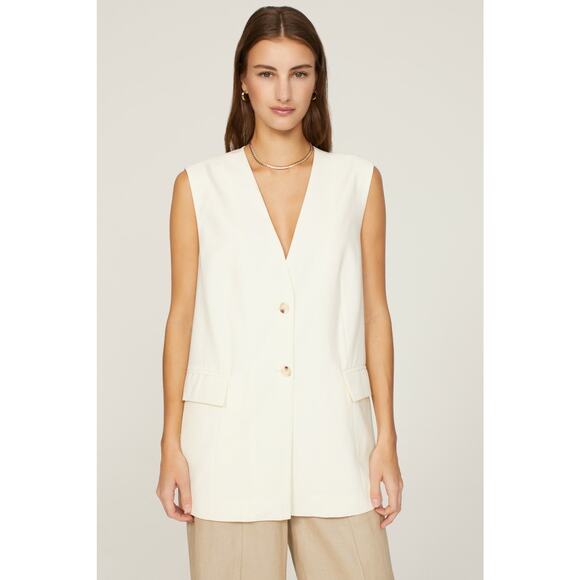 WeWoreWhat Off-White Sleeveless Front Button Relaxed Oversized Vest Size Medium - Picture 1 of 10
